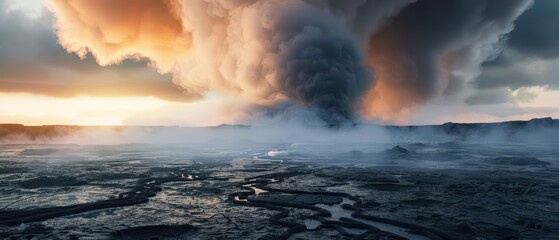 Geothermal energy is depicted in an ultramodern, supernatural scene, with copy space for your personalized message