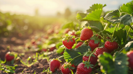 Obraz premium Close up strawberry and strawberry tree background