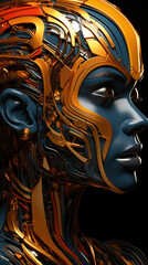 The Merger Of AI Between Human Face Contemporary Art With Balance Of The Dark Juicy And Bright Colors On Blurry Background