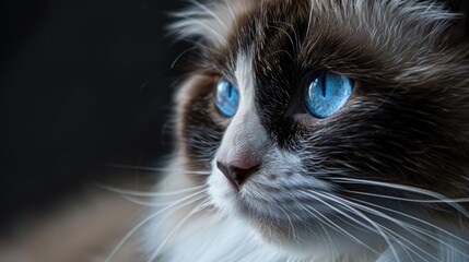 Close up photo of adorable Persian cat with blue eyes space for text