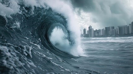 World Tsunami Awareness Day visuals present an ultramodern, supernatural scene, with copy space for your customized details