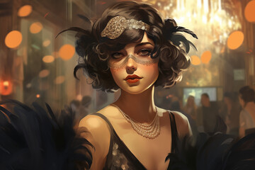painting of 1920s flapper women in masquerade