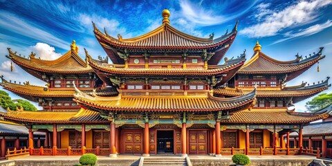 Obraz premium Traditional Chinese temple with ornate roof and intricate carvings, Chinese, architecture, temple, building, traditional