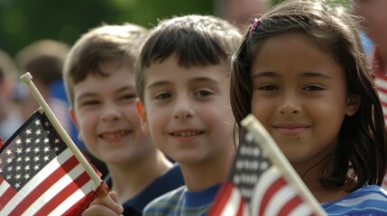 Children holding American flags at a school event