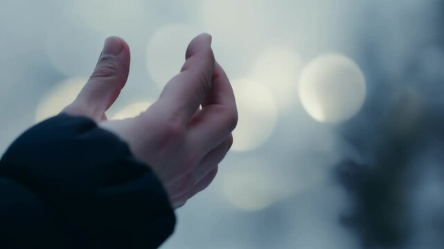 The persons hands tremble and their breaths come out in heavy visible puffs as the coldness of the fog seeps into their bones.