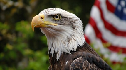 Obraz premium American flag with a bald eagle in the background