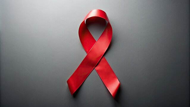 Red ribbon shaped like mourning symbol on gray background, mourning, red ribbon, gray, background, sadness, grief