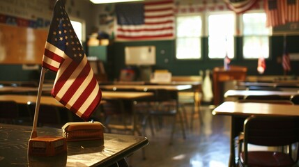 American flag in a classroom setting