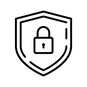 recommend clip art: Black single security shield line icon, simple safety protection  keys flat design vector pictogram, infographic interface elements for app logo web button ui ux isolated on white background