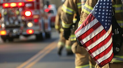 American flag held by a firefighter