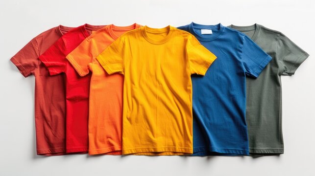 Assorted plain t shirts isolated on white background with space for logo