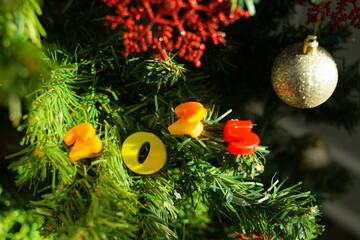 Christmas tree with decorations and numbers of new year 2025 