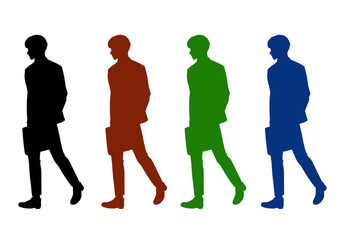人物　全身歩く男性　シルエットセット