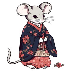 Maus im Kimono &ndash; Niedliche Tierillustration im traditionellen japanischen Gewand - Ai-Ki generiert