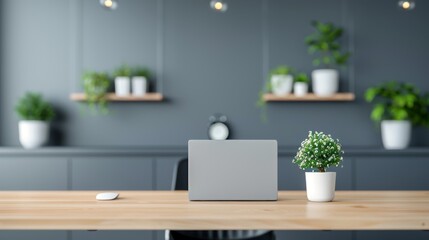 Fototapeta premium Blurred background of a minimalist, simple, modern home office