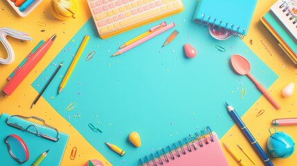 Colorful background featuring school supplies