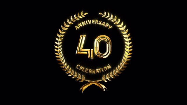 40th Anniversary Celebration. Golden 40 Years Anniversary Animation in Gold Color on the Transparent Background, Alpha Channel. Great for greetings, celebrations, events, and gifts.