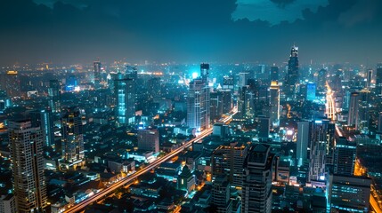 Obraz premium Smart network and Connection technology concept with Bangkok city. 