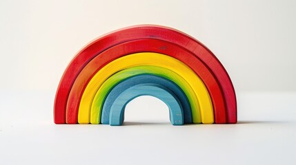 Colorful Montessori wooden rainbow toy for children s education and development on a white background