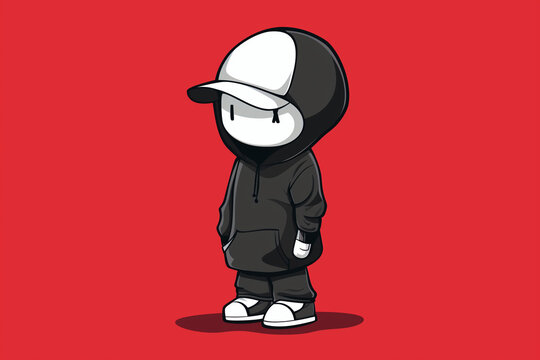 Illustrated v minimalist, clean and bright cartoon featuring a kawaii faceless Gangsta design, perfect as a wallpaper or background