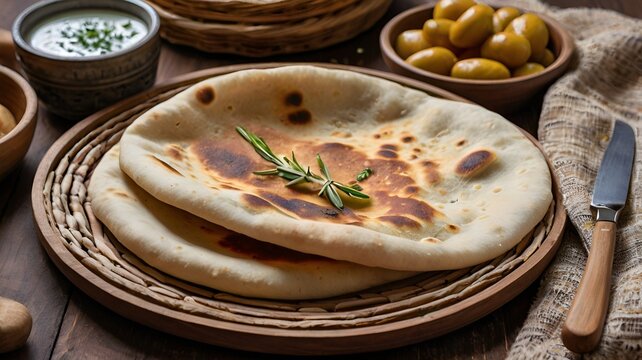 Greek pita or indian naan style traditional homemade