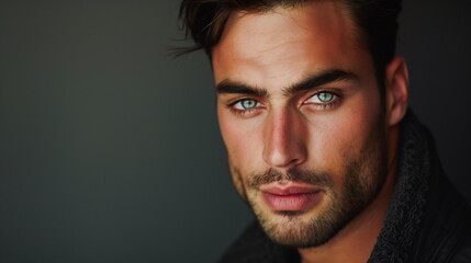 Obraz premium headshot of a handsome model looking at camera in a studio