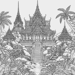 line art of a temple