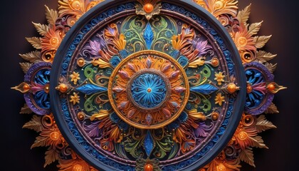 Fototapeta premium Ornate Circular Design with Floral Motifs.