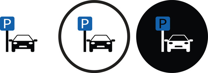 icon Car Park black outline logo for web site design 
and mobile dark mode apps 
Vector illustration on a white background