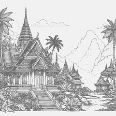 line art of a buddhist temple