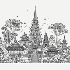 line art of a buddhist temple