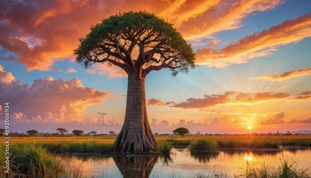 Sticker Baobab Tree at Sunset.