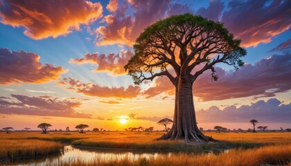 Fototapeta premium Baobab Tree at Sunset.