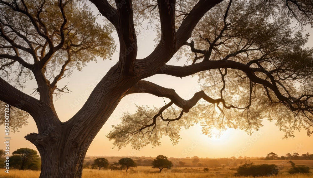 Canvas Prints silhouette of a tree at sunset.