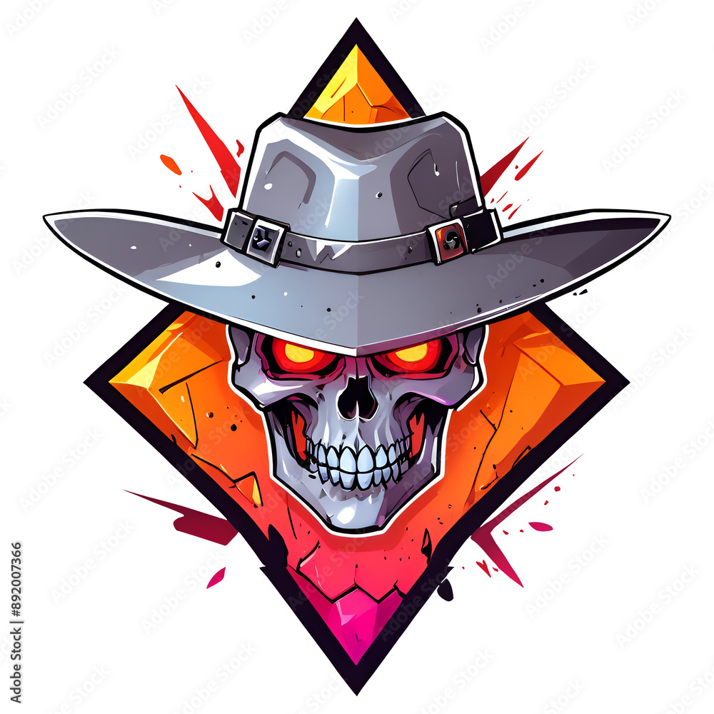 Sticker a cowboy skull with a hat on it