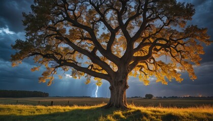 Fototapeta premium Majestic Tree with Lightning Strike.