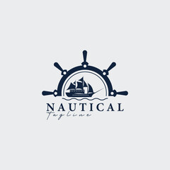 steering wheel ship wave logo vector illustration design