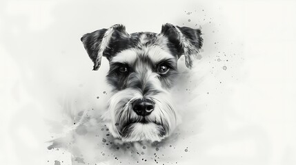 Watercolor Portrait of Miniature Schnauzer Dog Art