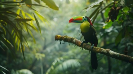 Fototapeta premium Green toucan bird in the forest