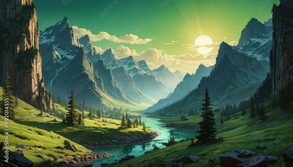 Canvas Prints mountain valley sunrise.