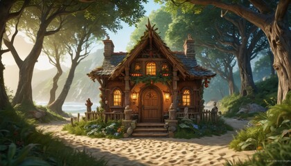 Fototapeta premium Enchanting Cottage in a Lush Forest.