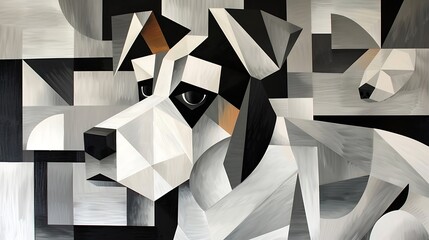 Cubist-Inspired Miniature Schnauzer Portrait in Geometric Style