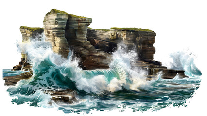 Rocky cliff besides ocean isolated on a transparent background, PNG 