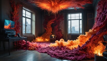 Abstract Fire and Smoke in a Room.