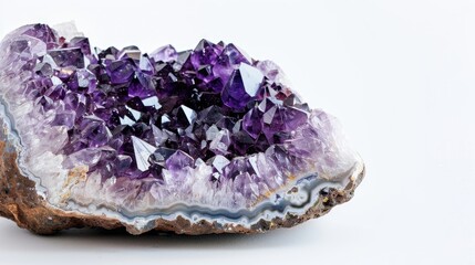 Fototapeta premium Close up amethyst geode on white background with space for text