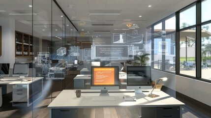 Smart office with advanced digital planning software and interfaces, technology, digital planning