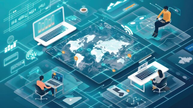 Virtual collaboration on digital planning tools for global projects, remote work, digital planning