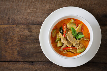 Thai food, red curry with pork, red curry with pork is a popular food. Spicy food, original Thai food concept.