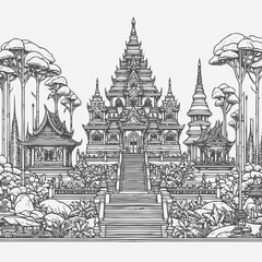 line art of a temple