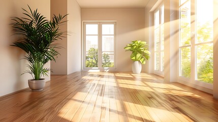Obraz premium Sunlit Room with Windows and Plants